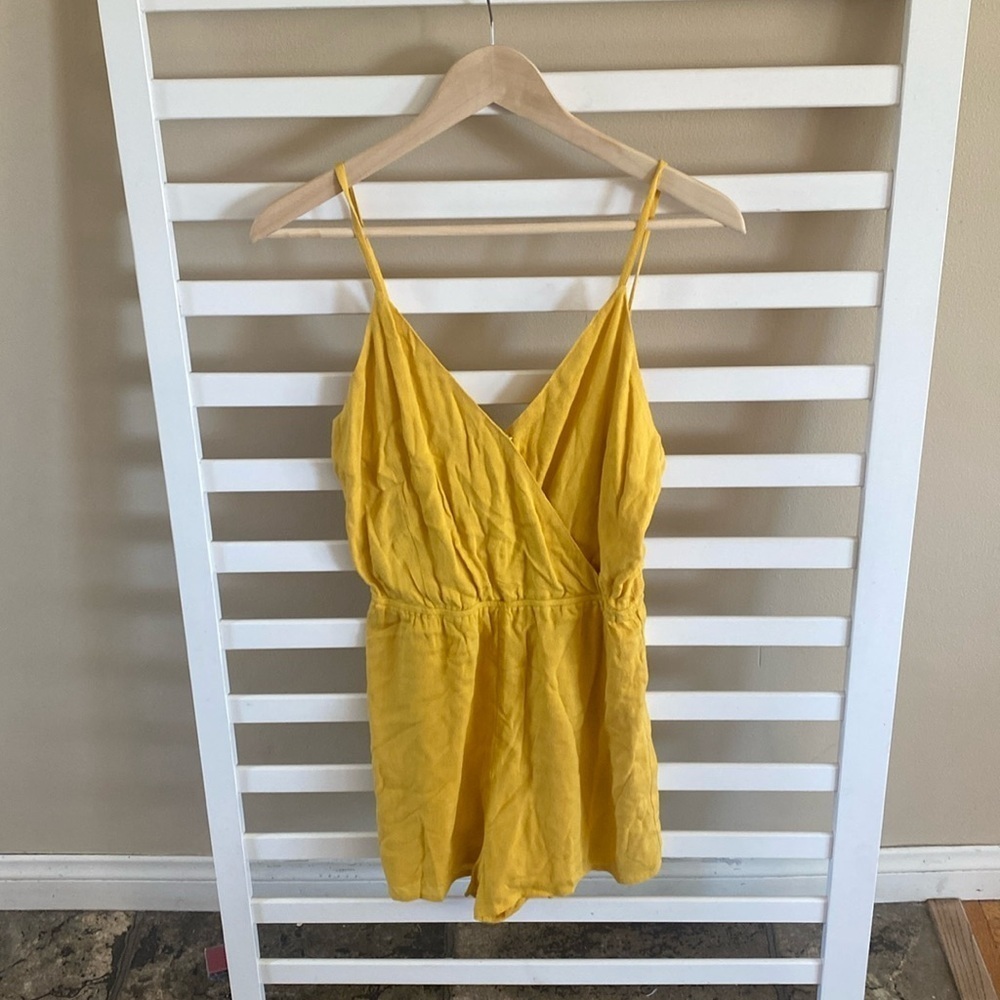 Lulus Indie Mustard Yellow Surplice Romper Shorts One Piece Size Small